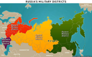 Eurasische Landmacht Russland – heutige Militärbezirke (Grafik: stratfor.com)